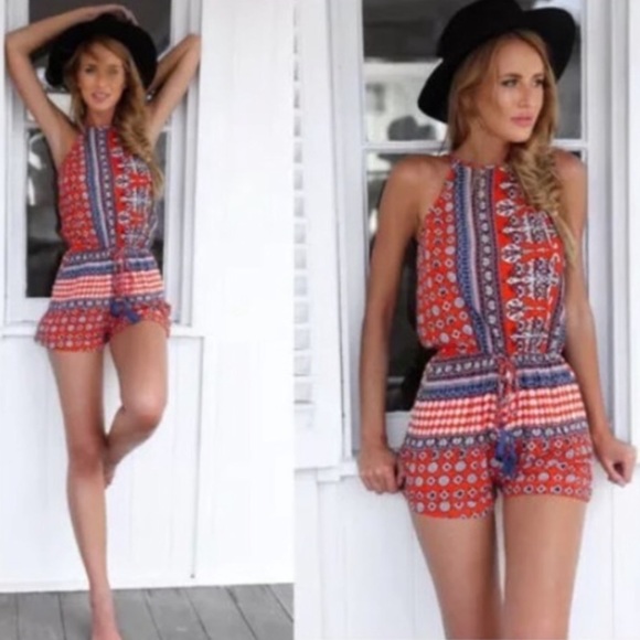 debbie dabble by angel biba Pants - Debbie Dabble Playsuit/Romper Boho Red Print (K8)